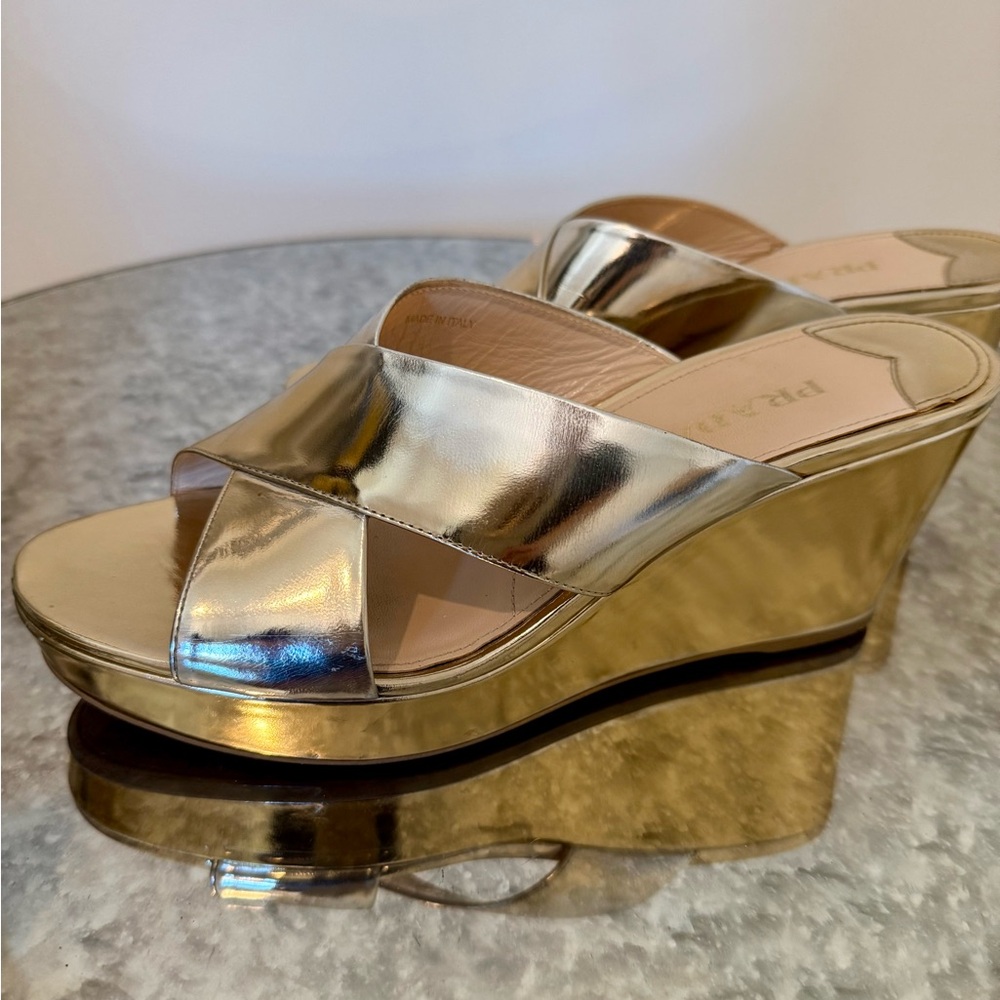 Prada Metallic Gold Wedge Sandals Size US 11(41.5eu) - Picture 2 of 15